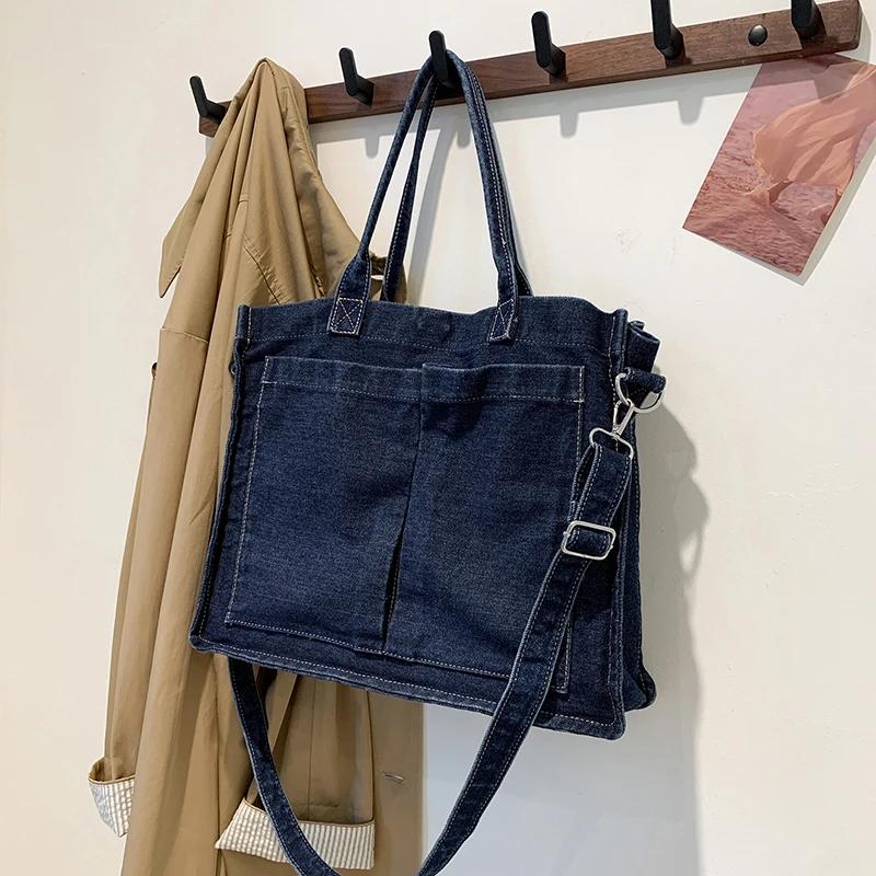 Velkokapacitní džínová crossbody taška na zip, jednobarevná, všestranná, módní, měkká, jednoduchá, trendy, taška přes rameno
