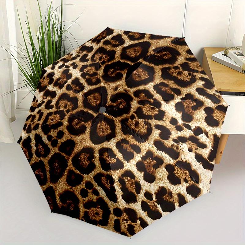 Automatic Open/Close Leopard Print Umbrella with Shield & - Elegant Black & Golden animal print, Sturdy 8-Rib Construction for