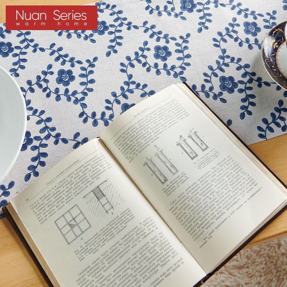 1PC Nuan Series Chinese Retro Style Plum Blossom Printed Cotton Linen Table Runner for Dining Table Kitchen Decor Home Decor