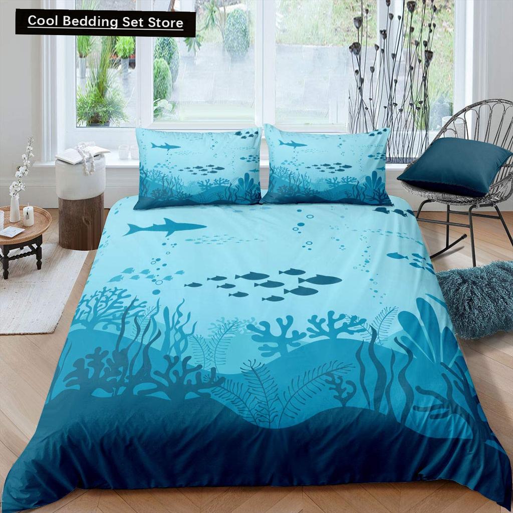Kid Underwater World Oasis King Queen Duvet Cover Ocean Fish Coral Bedding Set Marine Life Quilt Cover Polyester Comforter Cover