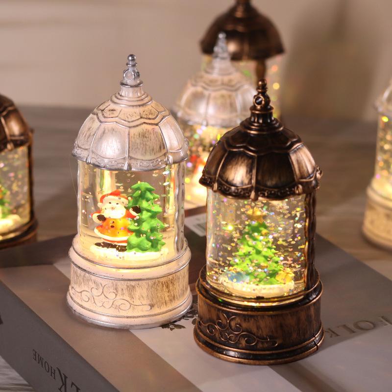 Retro Lantern-Style LED Snowfall Christmas Music Box Crystal Ball Ornament Night Light