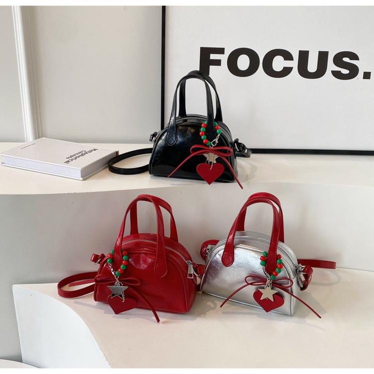 Red Festive Shell Bag For Women Stylish And Versatile Shoulder Bag With Oil Leather 2024 Spring Fashion