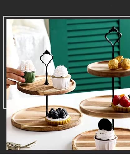 3-Tier Acacia Wood Afternoon Tea Stand with Compote and Dessert Plate for Cake Display, Perfect for Weddings, Birthdays, and Afternoon Tea Parties