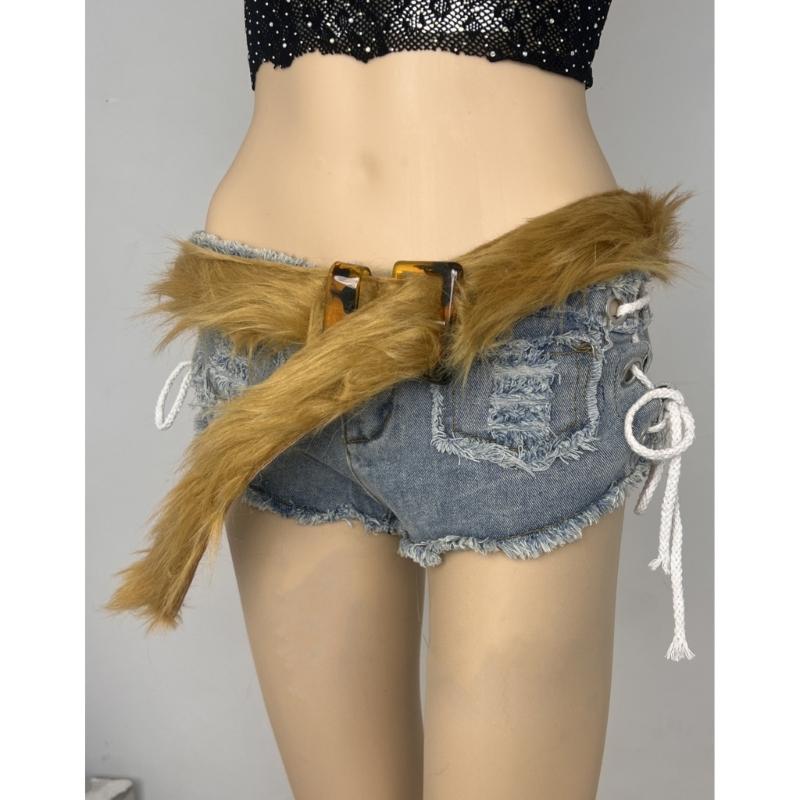 Stylish Waist Belt with Plush Furry Accent for Women Girls Adjustable Length Waistband Fashionable Waist Accessory