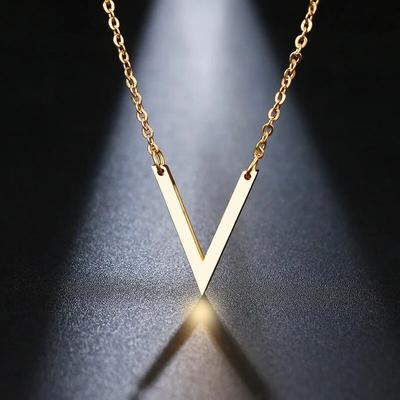 Stainless Steel Necklace For Women Lover's Gold And Rose Gold Color Simple V Pendant Necklace Engagement Jewelry Friends
