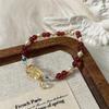 Qiaoen Women's Pixiu Crystal Bracelet with Burgundy Garnet, Citrine, and Freshwater Pearl