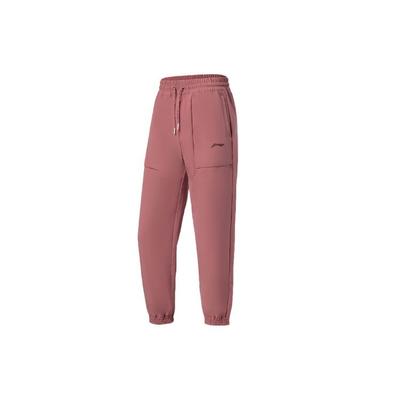 Li Ning Fitness Series Fleece Cuffed Loose Sports Long Pants Women Pants Pink AYKS014-2