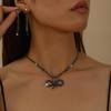 Bow Rhinestone Fringed Necklace Earrings Women's Two-piece Set, Wedding Temperament Noble and Elegant Collarbone