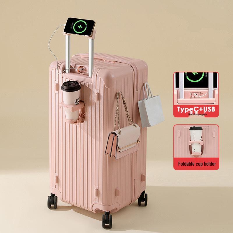 Thickened 24" PC Trolley Case: Drop-resistant, Large Capacity Suitcase with Combination Lock, Available in 26" & 30" Sizes, Leather Accent for Women.