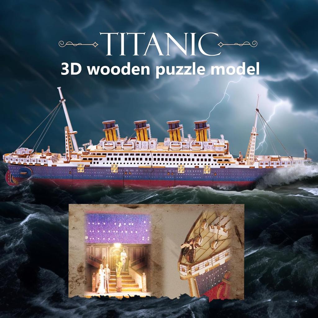 Titanic Wooden Building Block Toys LED Version Model Assembly Set For Home Desktop Decoration Gifts For Couples Women Kids 12+