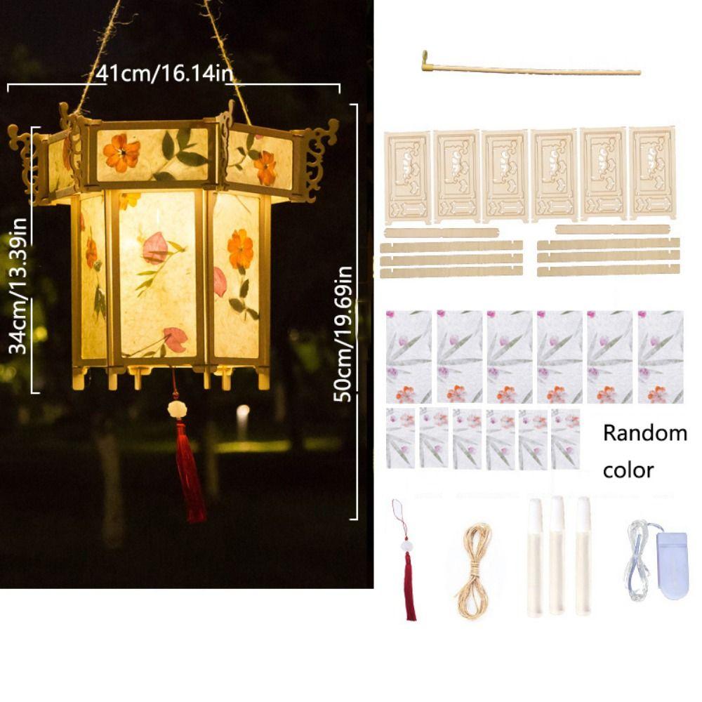 Wooden Mid-Autumn Festival Lantern Creative LED Light Handmade Hanging Lamp Chinese Style Glowing DIY Flower Lamp Mid-autumn