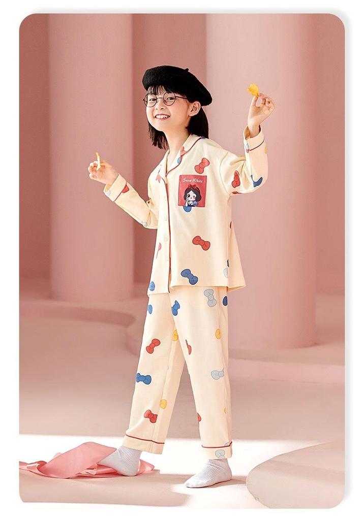 New Melody Girls' Cartoon Lapel Long Sleeve Pajamas, Thin Autumn Homewear, Class B, for Baby and Children 2026.