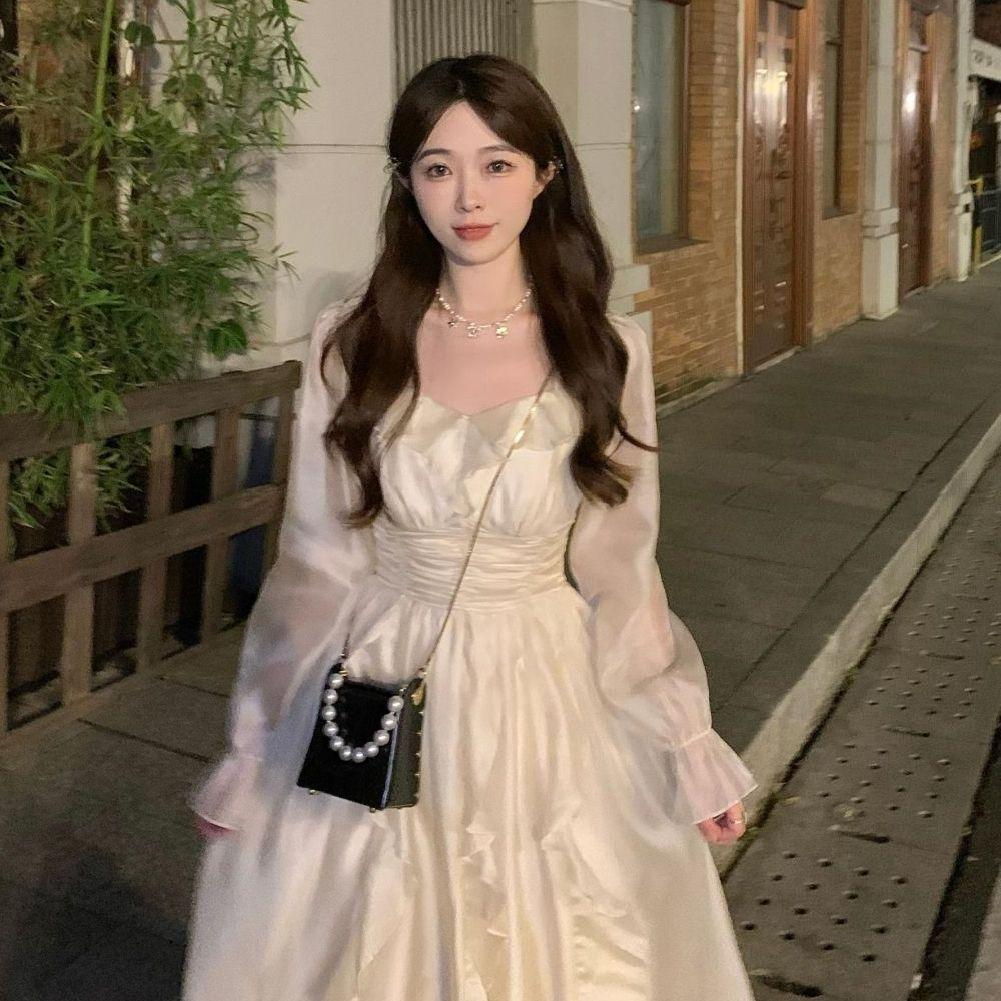 Retro Mori versatile age-reducing fashion gentle wind long-sleeved dress autumn new waist and thin