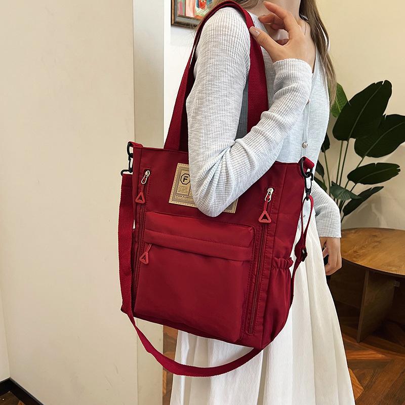 Newest Female Teens Students' Shoulder Bag Simple Style Contrast Color Handbag Stylish Nylon Crossbody Shopping Bags