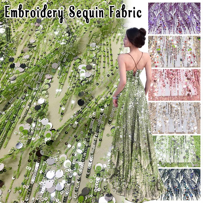 Heavy Industry Embroidery Sequin Fabric Tulle Lace Glitter Designer Fabric For Sewing Summer Fashion Costume Wedding Dress