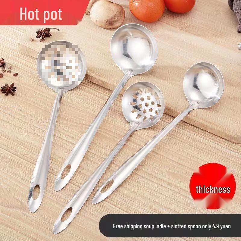 304 Stainless Steel Soup Ladle - Long Handle, Large Serving Size, with Colander for Household or Commercial Use