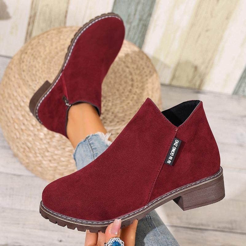 Autumn and winter new short tube retro matte short boots women's thick heel Martin boots side zipper women's shoes