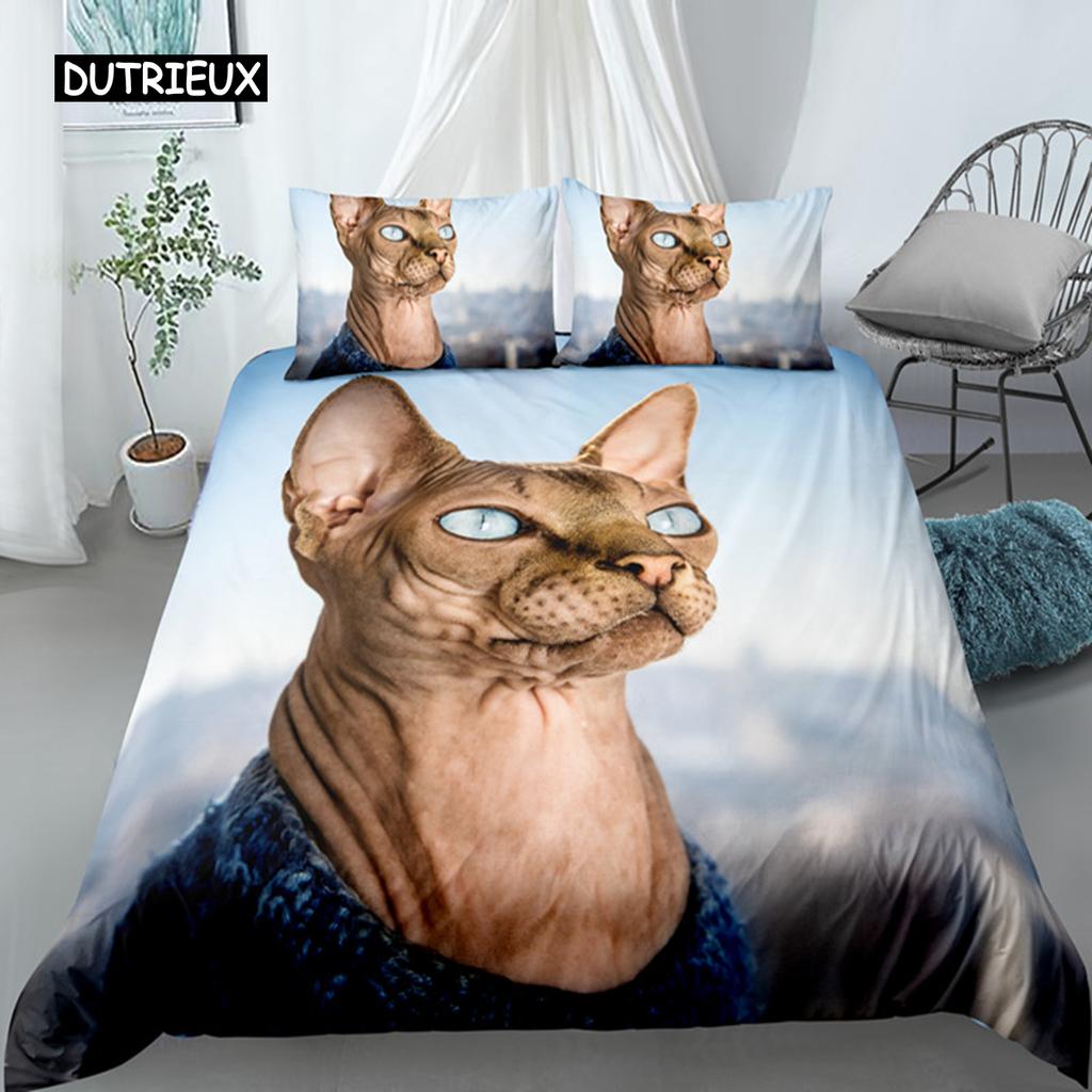 Canadian Sphynx Cat Duvet Cover King Queen Lovely Pet Kitty Bedding Set Kids Teens Adults Cute Animal Soft Polyester Quilt Cover
