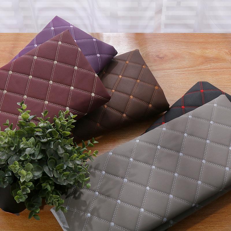 Vyšívaná kostkovaná kosočtvercová PU koženka Zesílená houba Prošívaná umělá kůže Pro DIY Potah autosedačky Čalounění střechy auta