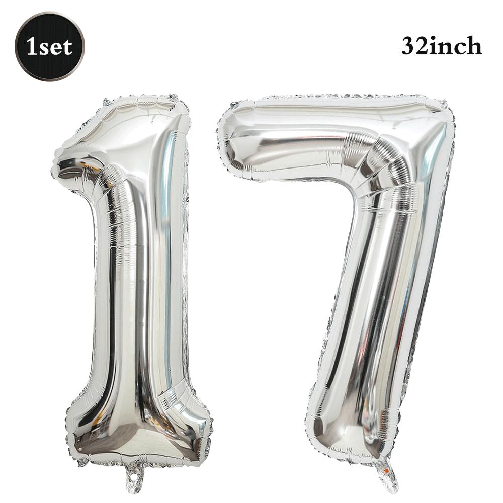 32inch Silver Number Foil Balloons Large Digit 0-9 Helium Globos Happy Birthday Party Decor Wedding Anniversary Graduation 2026