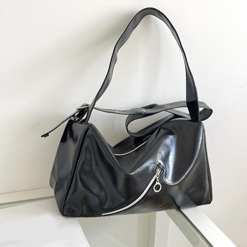 Women's High Capacity Tote Bags Korean Style Soft Skin Retro Crossbody Bags Niche Leisure Versatile Fashion Black Shoulder Bags