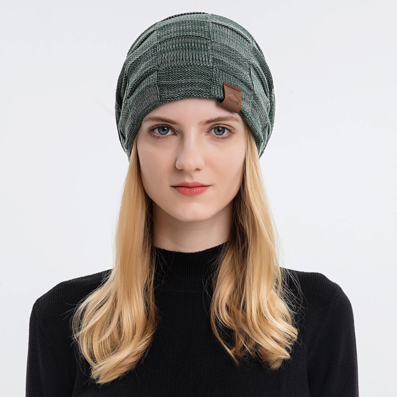 

Зимняя вязаная шапка Пара с капюшоном, шерстяная шапка с ушами, теплая шапка для мужчин и женщин, унисекс One size зелёный