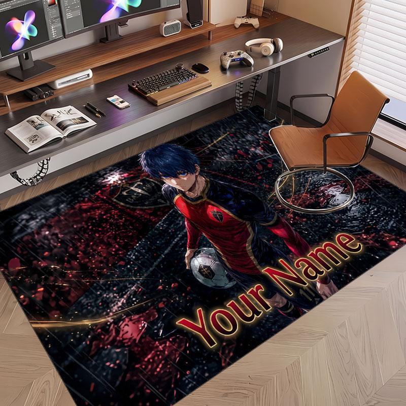 Custom Name Crystal Velvet Rug,Blue Lock Comfortable Anti Slip Floor Mat For Room Decoration