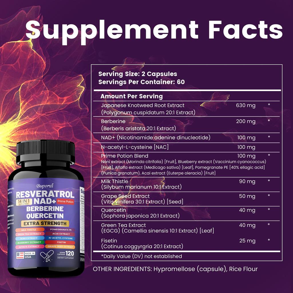 Resveratrol Supplements, Milk Thistle, Berberine, Quercetin, and Green Tea Extract Improve Aging and Provide Antioxidant Benefits.