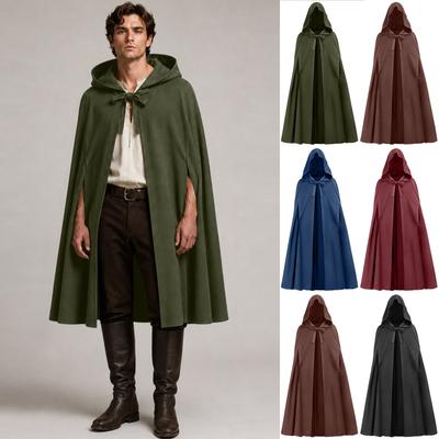 Medieval Vintage Cloak Hooded Gothic Knight Wool Blend Cape Capelet for Halloween Costume Renaissance Style Cloak