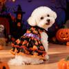 Soft Dog Clothing Halloween Pumpkin Dress, Black Lace Neck Outfit, Ruffled Festive Costume Autumn Pet Party for Small Dogs Holiday Dress