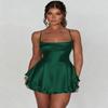 Satin Seide Damen Sexy Cami Playsuits Kleid Solide Wasserfallausschnitt Ärmellos Kurze Jumpsuits Sommer Kreuz Binden Rückenfrei Strampler