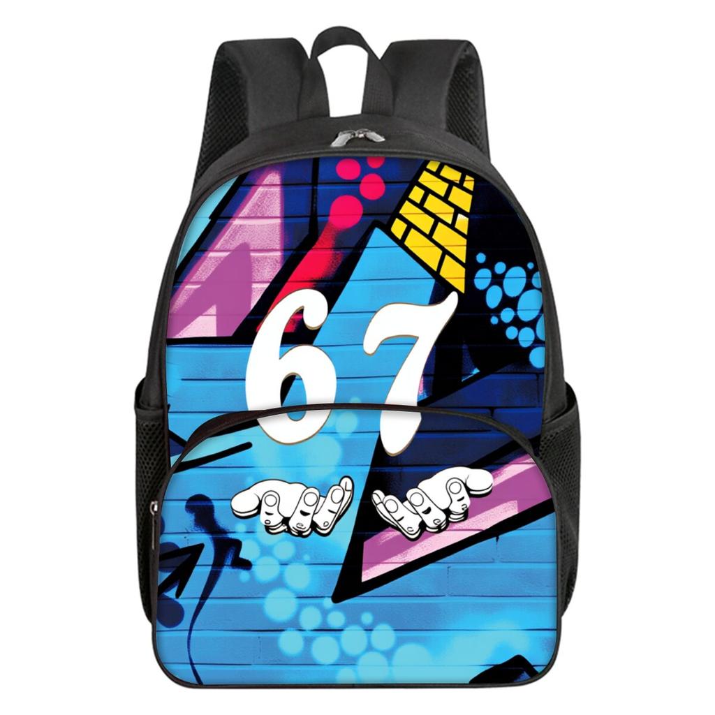 Colorful Number 67 Print Round Front Pocket Backpacks for Boy and Girls Best Gifts 2D Flat Cartoon School Bag for Children