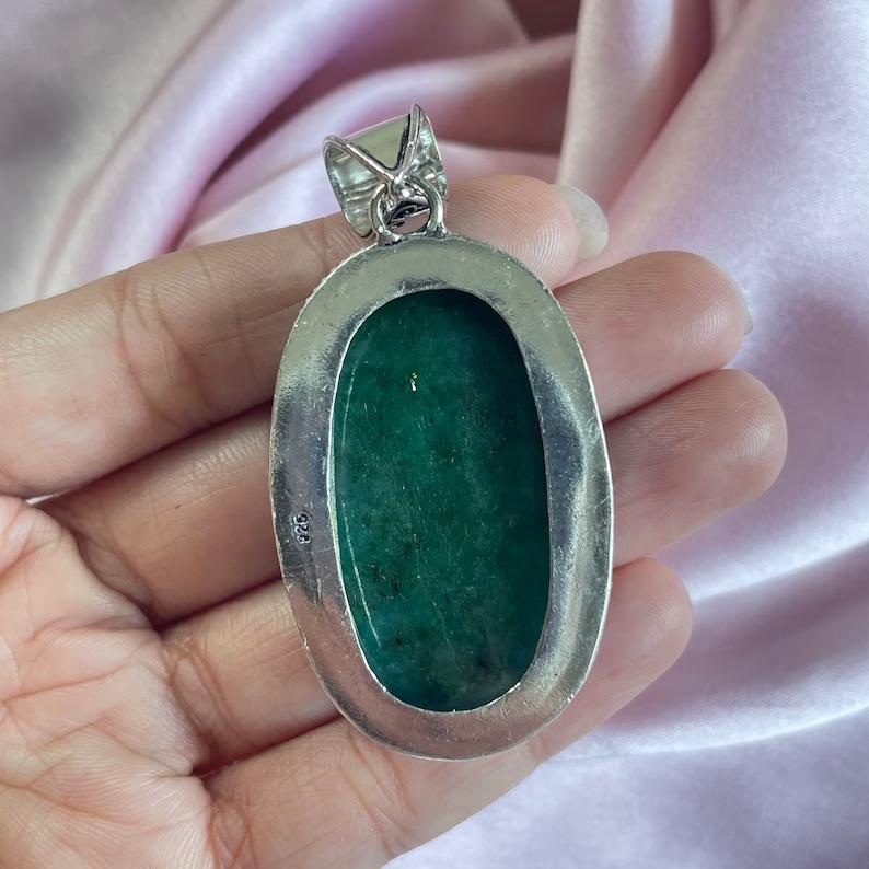 Smaragd Anhänger mit Silberkette Halskette 925 Sterling Silber Anhänger