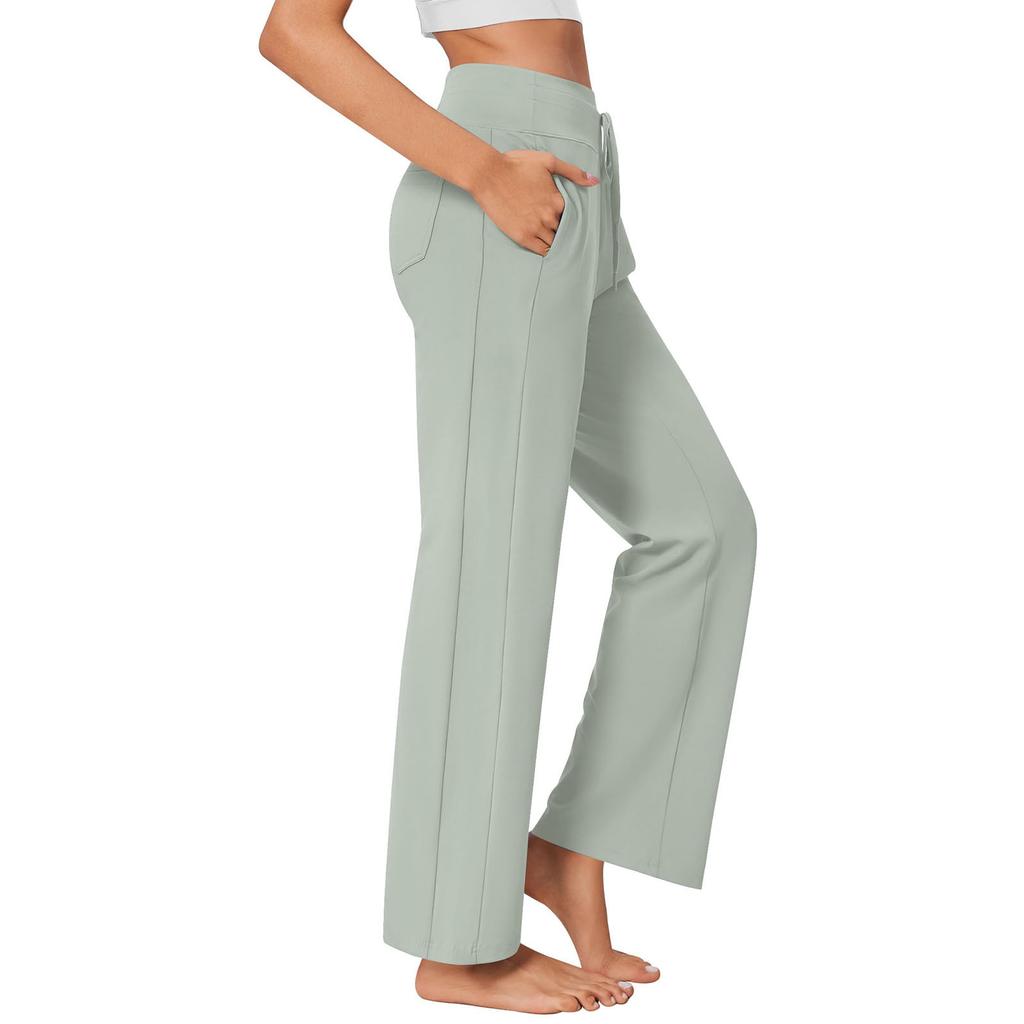 Women's Fashion Casual Solid Color High Waist Drawstring Yoga Sport With Pockets Casual Pants