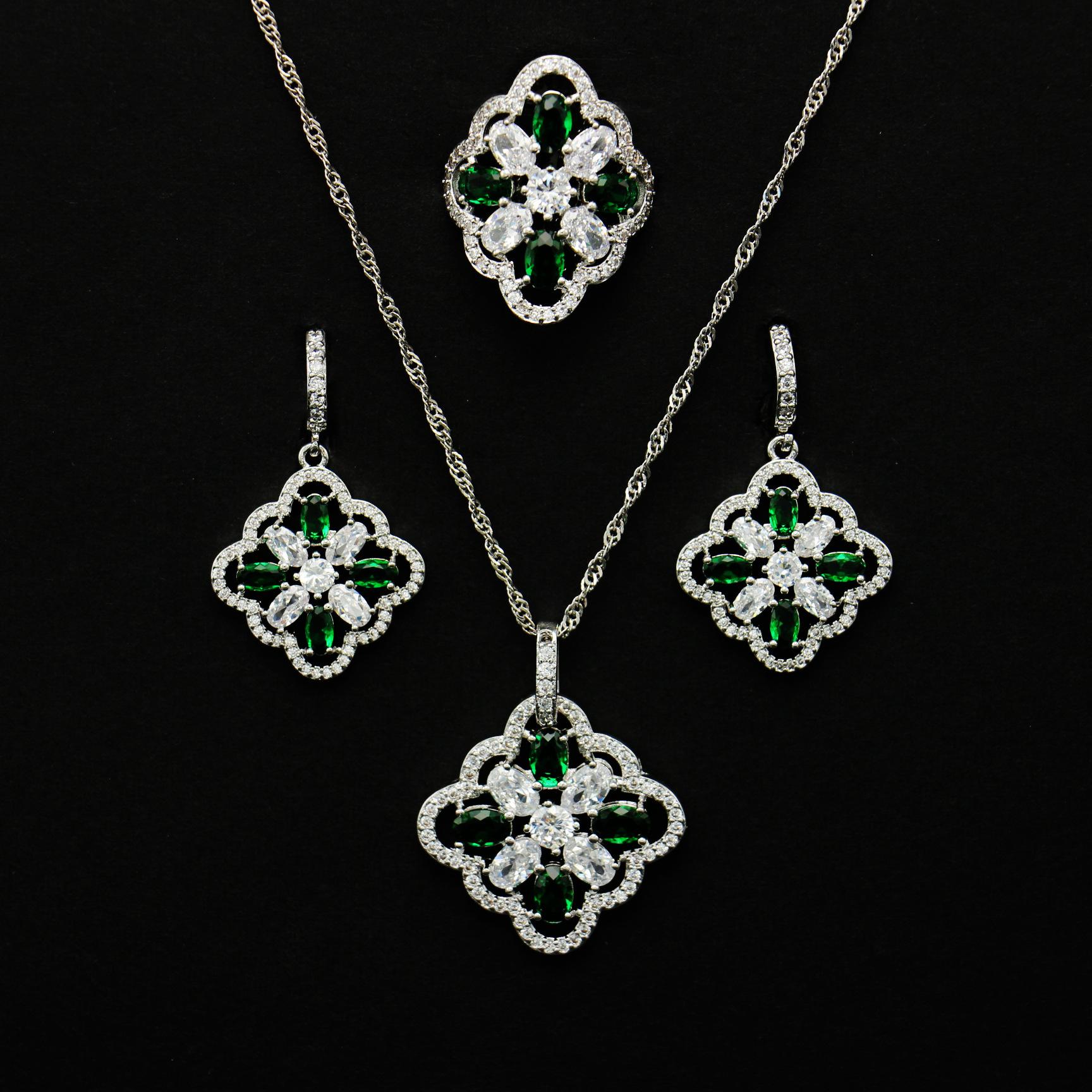 

Блестящие циркониевые украшения комплект ювелирных изделий свадебное ожерелье свадебный комплект женский комплект из трех предметов ювелирных изделий Size 10 set зелёный