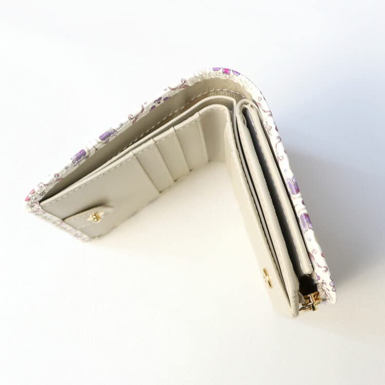 [Asakusa Bunko] Yuzen-dyed Bifold Wallet with L-shaped Zipper, Oriental Pattern, Edo Komon Pattern, Leather, Edo Purple