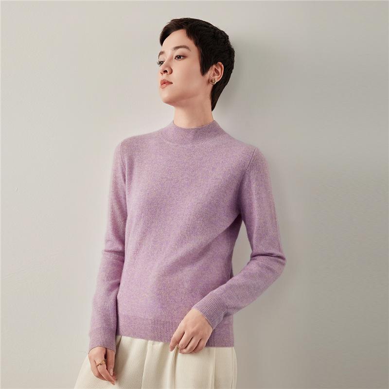 Twelve-Needle Women's Soft Cashmere Round-Neck Sweater: Warm Versatile Winter Knitwear