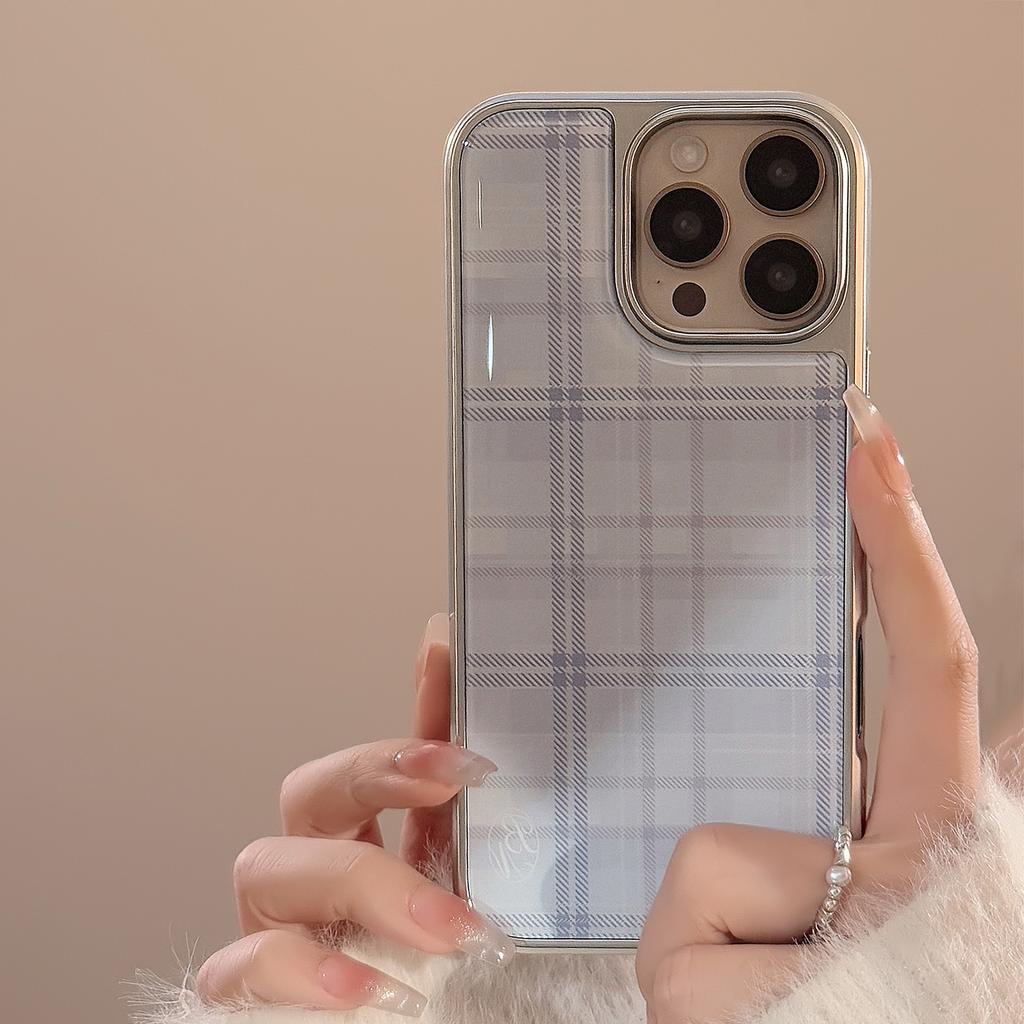Blue Plaid for 16 for Apple 17promax Phone Case for IPhone 14 Drop Glue 13 Korean 15 Electroplating for Huawei