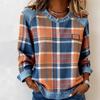 Nuova Felpa da Donna Girocollo Larga Patchwork a Quadri in Denim