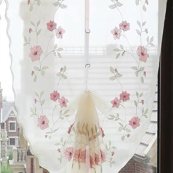 Lace Partition Curtain Lift-Type Design Daisy Embroidery Fluffy Arc Curtain Adjustable Height Partition