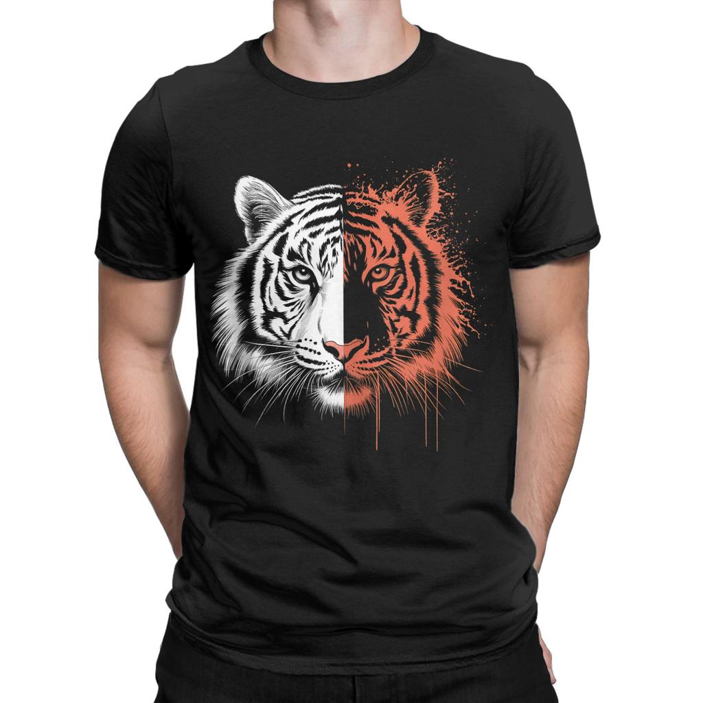Cool Tiger Animal Print Men T Shirt  Casual Tee Shirt Short Sleeve Round Collar T-Shirt Cotton Printed Clothes