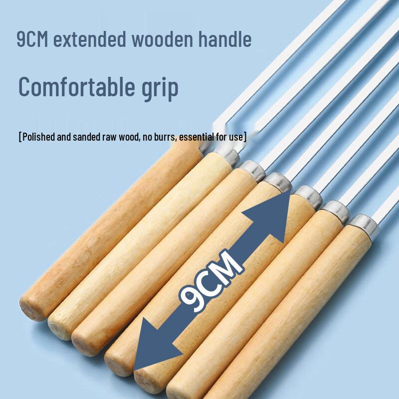 ZISIZ 304 Stainless Steel BBQ Skewers with Wooden Handle