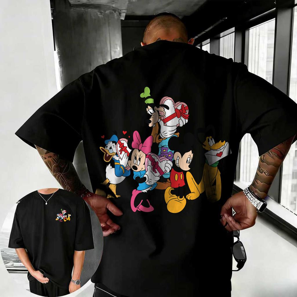 Tricou de vară 2026 cu tematică Mickey Mouse Disney pentru bărbați, modă stradală, 100% bumbac pur, cu mânecă scurtă, casual, larg, respirabil, top