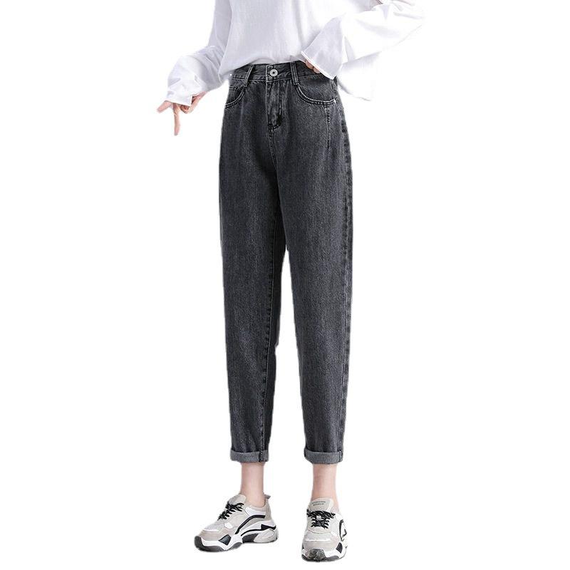 High Waisted Black Gray Jeans for Women Spring and Autumn Straight Leg Haren Pants