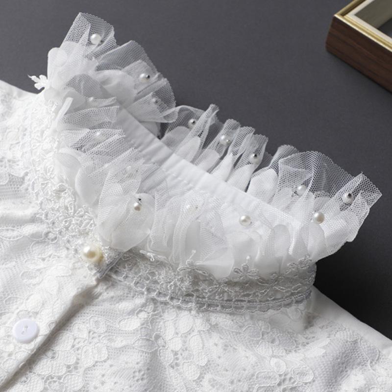 Biały Koralikowy Damski Kołnierzyk Koszuli Stojący Fałszywe Kołnierzyki Kobieta Czarny Odpinany Kołnierzyk Koronkowy Vintage Połowa Koszuli Sztuczny Koł