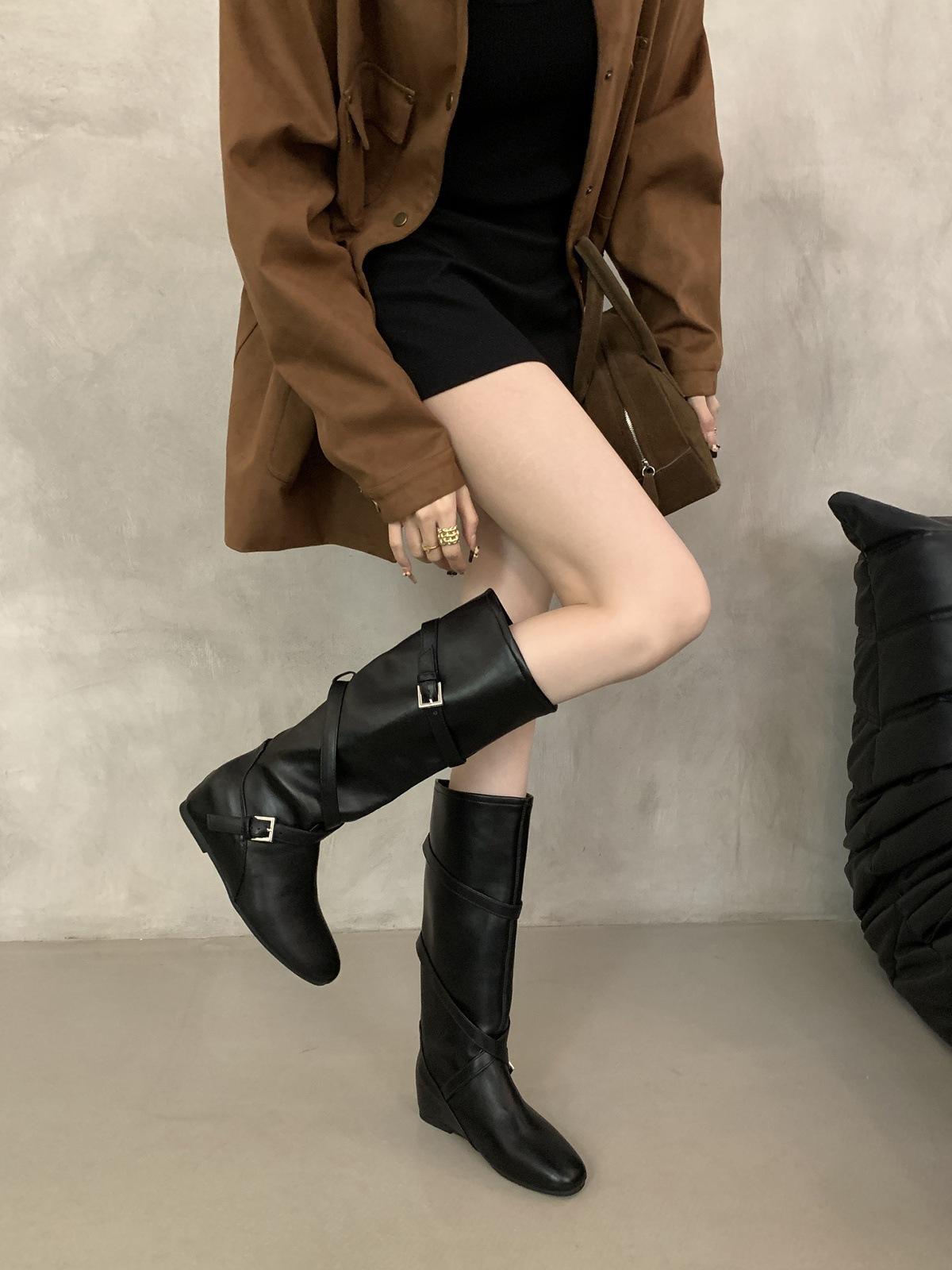 Inner Heightening Boots Maillard Pile Boots Long Boots Small Medium Boots Knight Boots Western Cowboy Boots Autumn 35