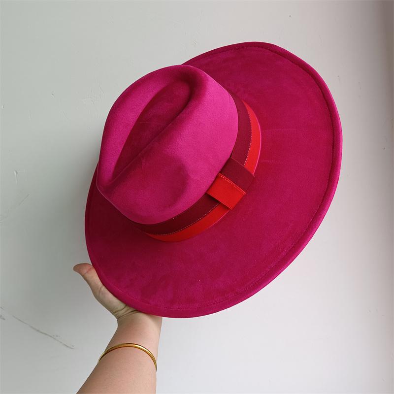 Elastisches Band Buntes Wildlederhut Herbst und Winter Damenfilzhut Breitkrempiger Hut Britischer Stil Retro Herrenhut Gorras Hombre