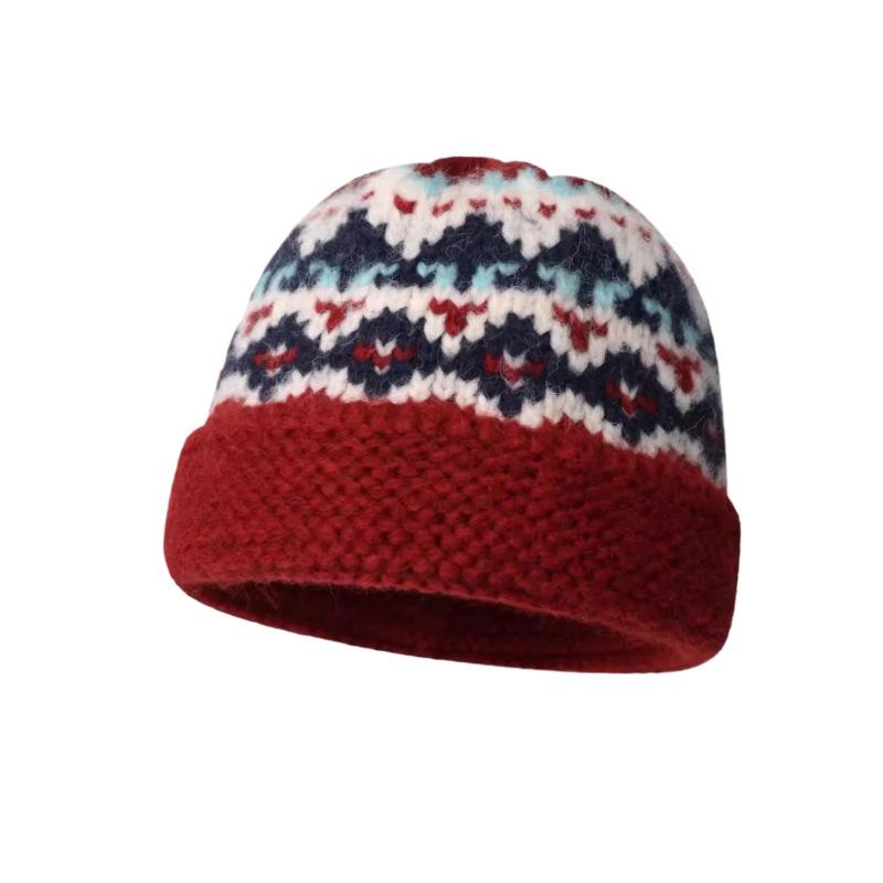 Hat Women's Winter Wool Blended Retro Knitted Wool Bucket Hat New Versatile Jacquard Warm Pot Hat