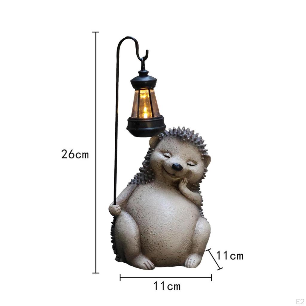 Garden Statue with Solar Light Hedgehog Figurine Lantern Lamp Night Patio Resin Animal