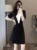 European Elegant Summer 2026 V-neck A-line Black & White Slimming Dress for Women
